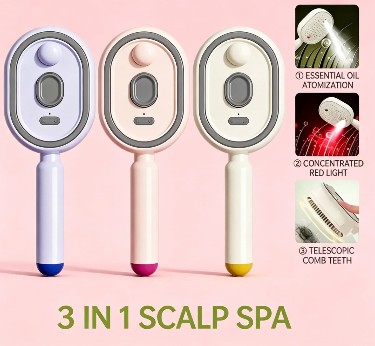 3-in-1 Mist Massage & Self-Cleaning Hair Brush