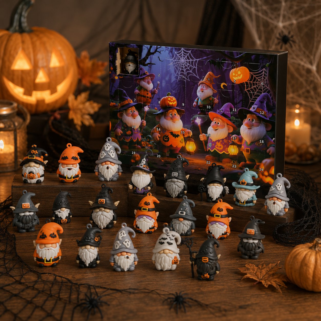 š„LAST DAY 50% OFF - 24 Days of Halloween Gnome Surprise Figures Advent Calendar Box