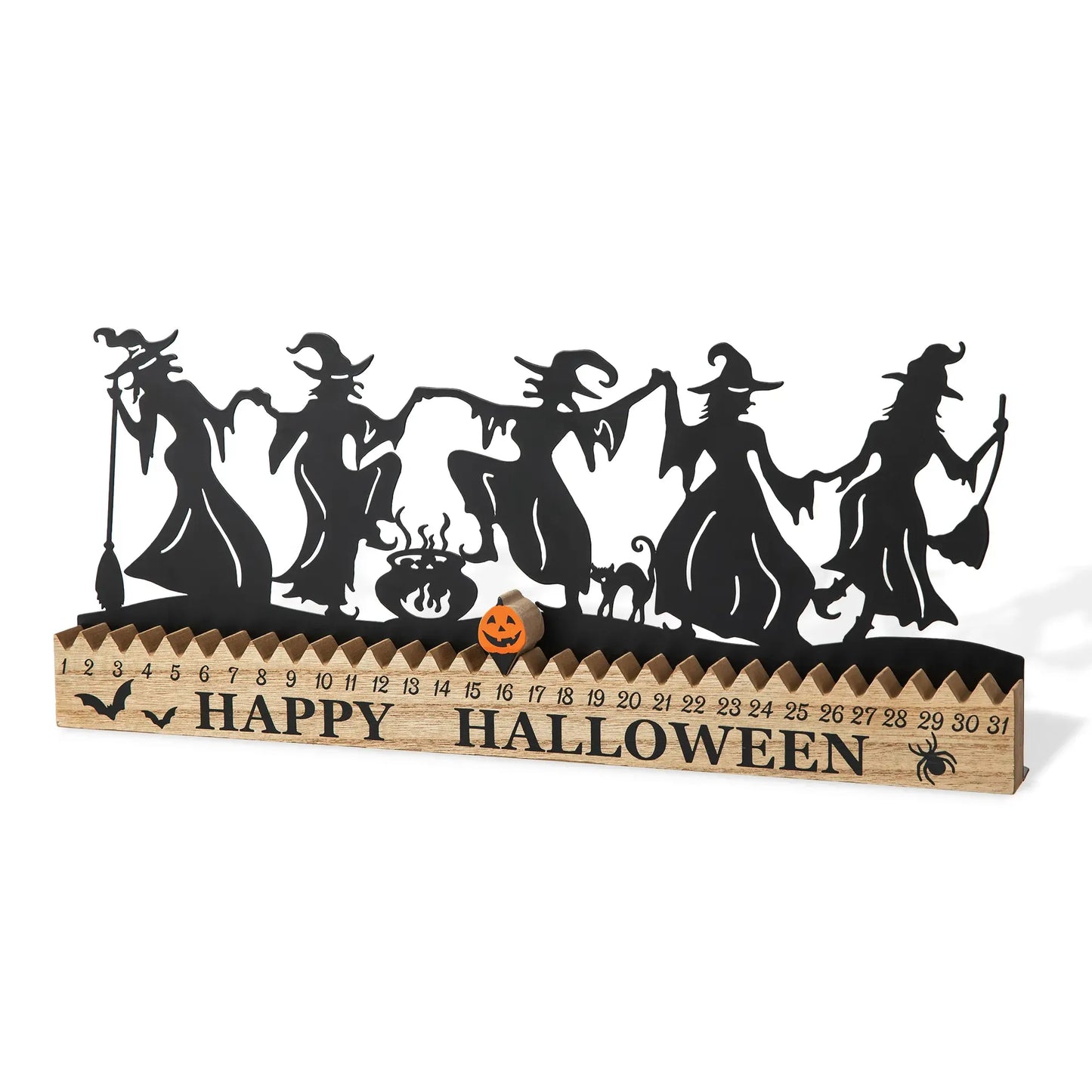 18"L Halloween Wooden & Metal Dancing Witch Silhouette Countdown Table Sign