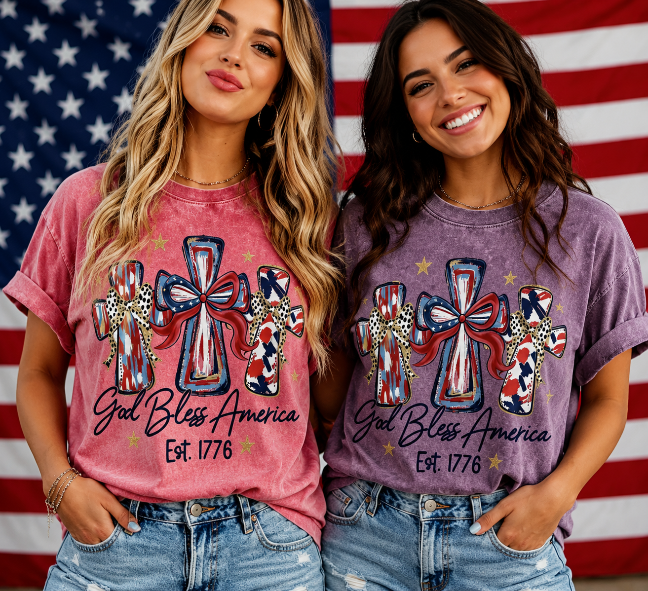 ⭐ God Bless America Women Washed T-Shirt - Vintage 250th Anniversary USA Gift Tee🎆
