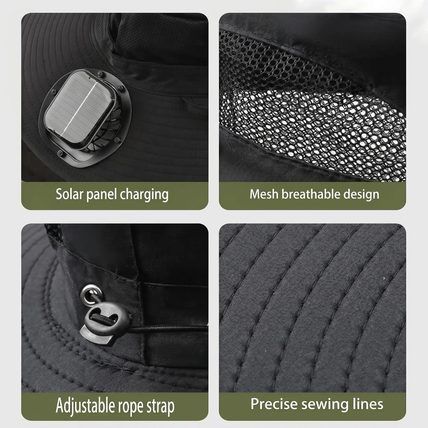 2026 New 3-Solar-Fan Cooling Hat — UPF50+ Sun Protection, Triple-Power Rechargeable, & Water-Resistant