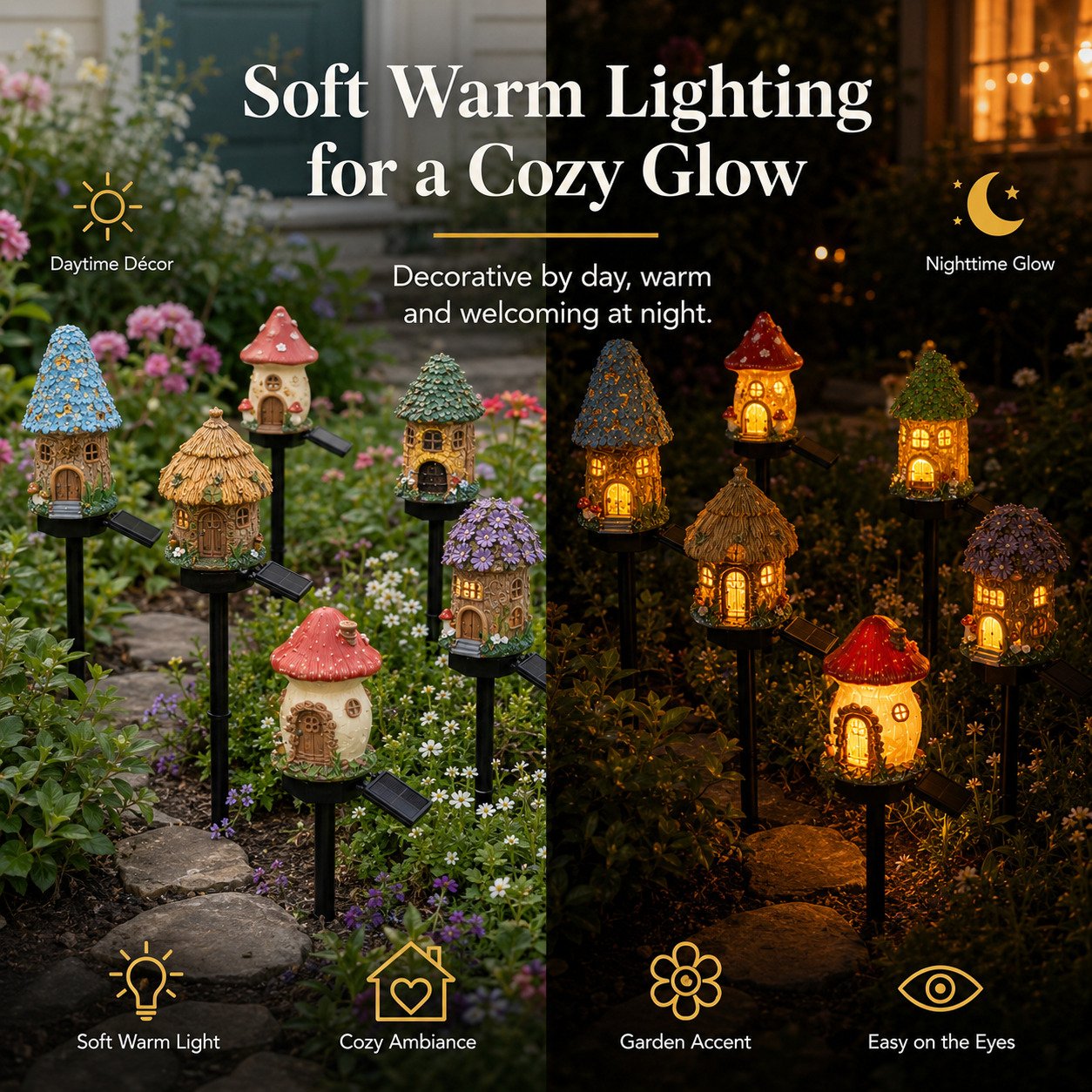 🔥Last Day: 60% OFF-🍄Solar Fairy Tale Mushroom Cottage Garden Light – Whimsical Warm Glow for Paths, Patios & Flower Beds🌙