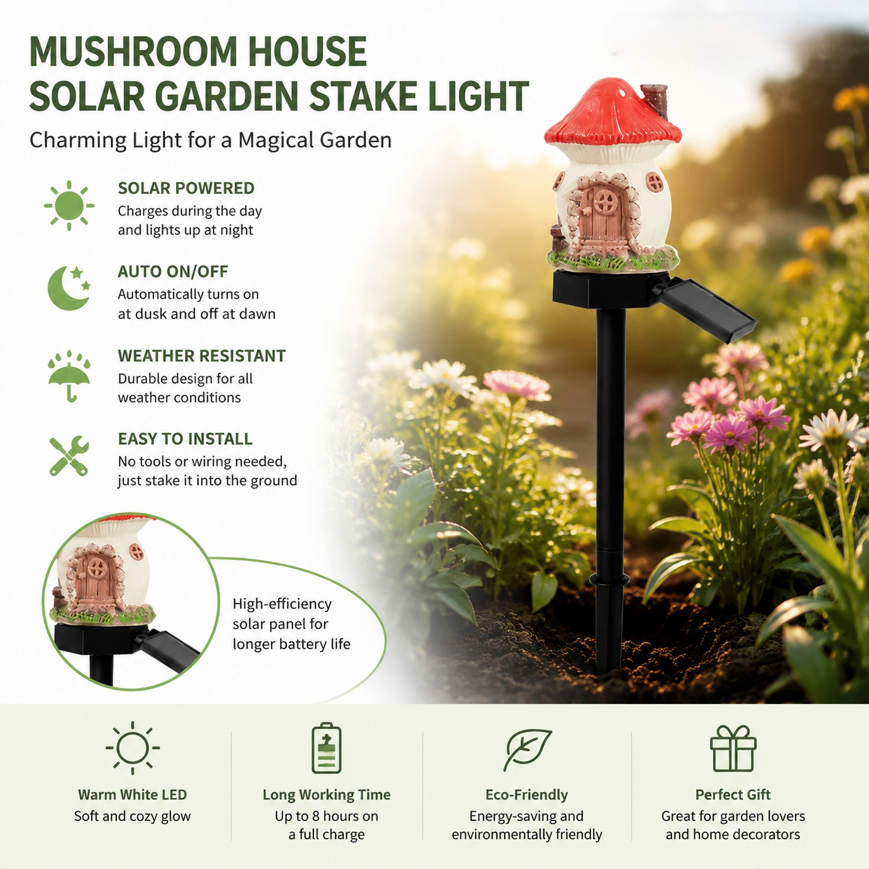 🔥Last Day: 60% OFF-🍄Solar Fairy Tale Mushroom Cottage Garden Light – Whimsical Warm Glow for Paths, Patios & Flower Beds🌙