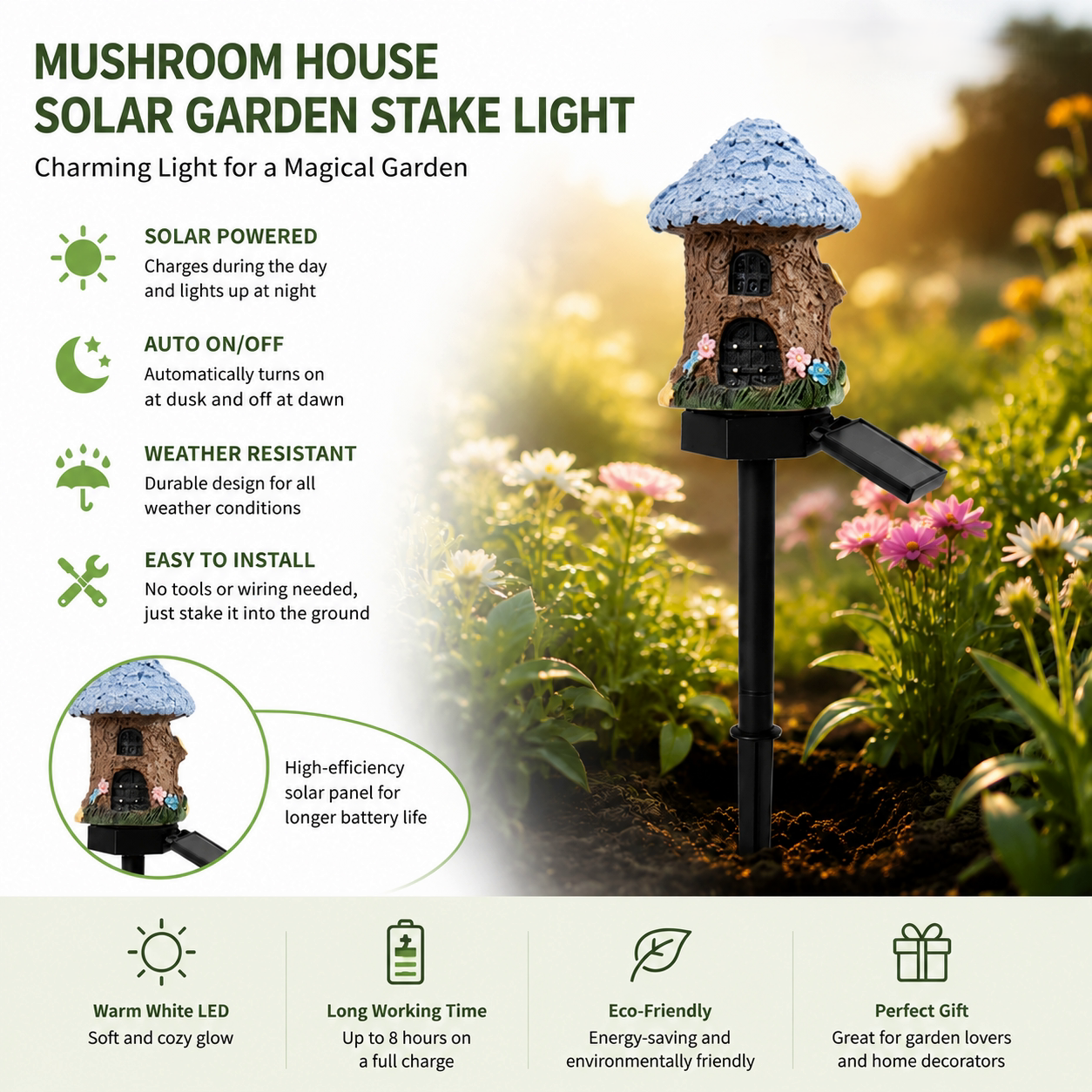 🔥Last Day: 60% OFF-🍄Solar Fairy Tale Mushroom Cottage Garden Light – Whimsical Warm Glow for Paths, Patios & Flower Beds🌙