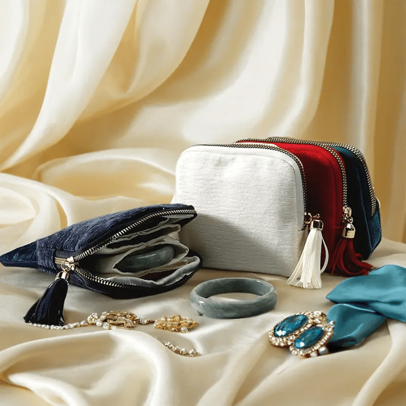 💎 Travel Jewelry Organizer Bag – Cotton-Lined Multi-Layer Case, Tangle-Free Storage