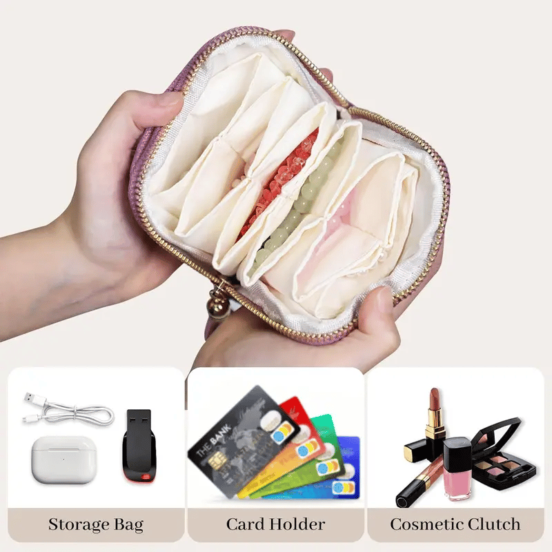 💎 Travel Jewelry Organizer Bag – Cotton-Lined Multi-Layer Case, Tangle-Free Storage