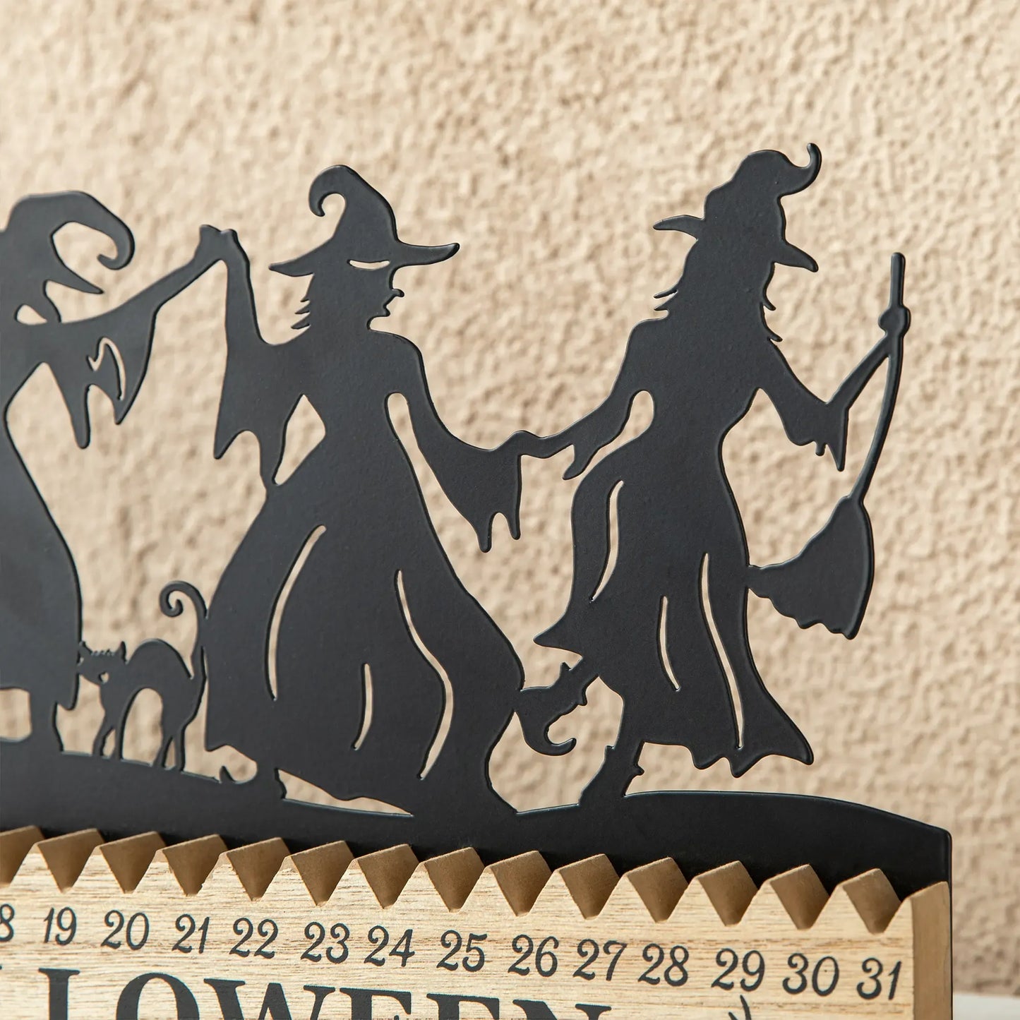 18"L Halloween Wooden & Metal Dancing Witch Silhouette Countdown Table Sign