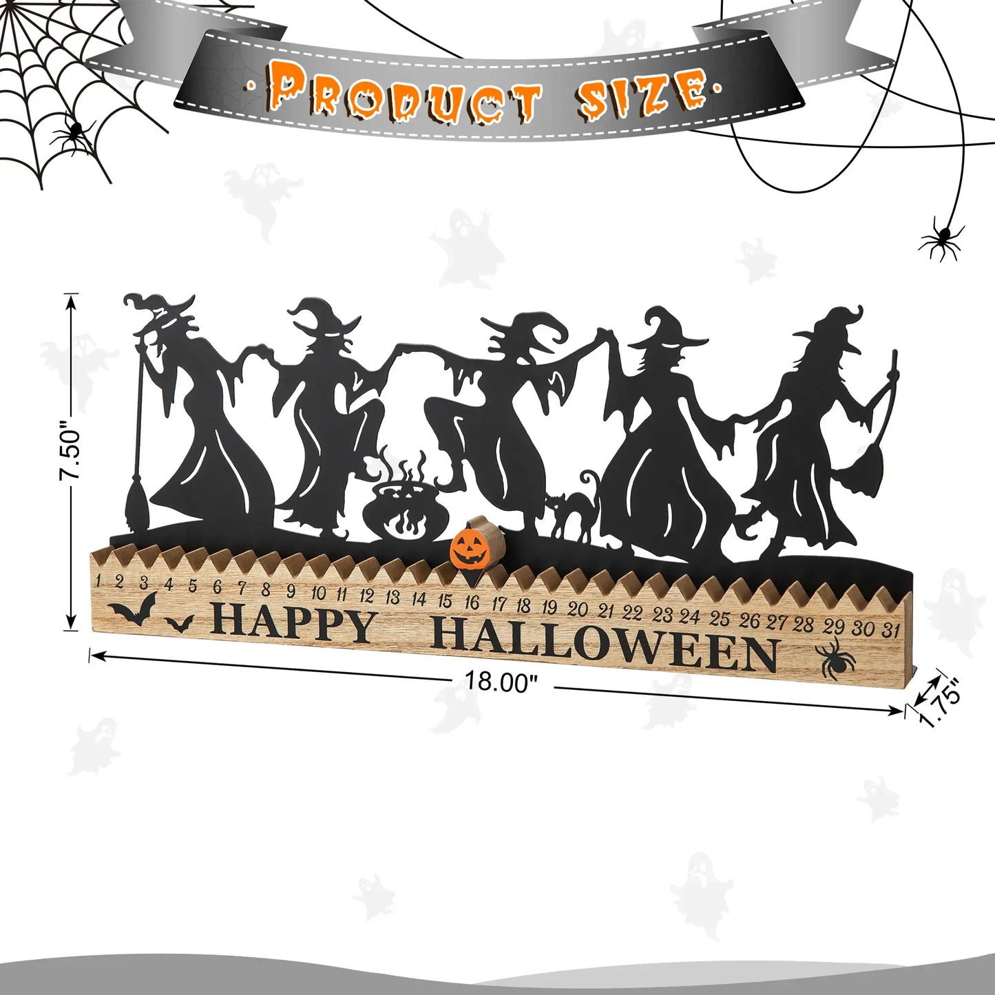 18"L Halloween Wooden & Metal Dancing Witch Silhouette Countdown Table Sign