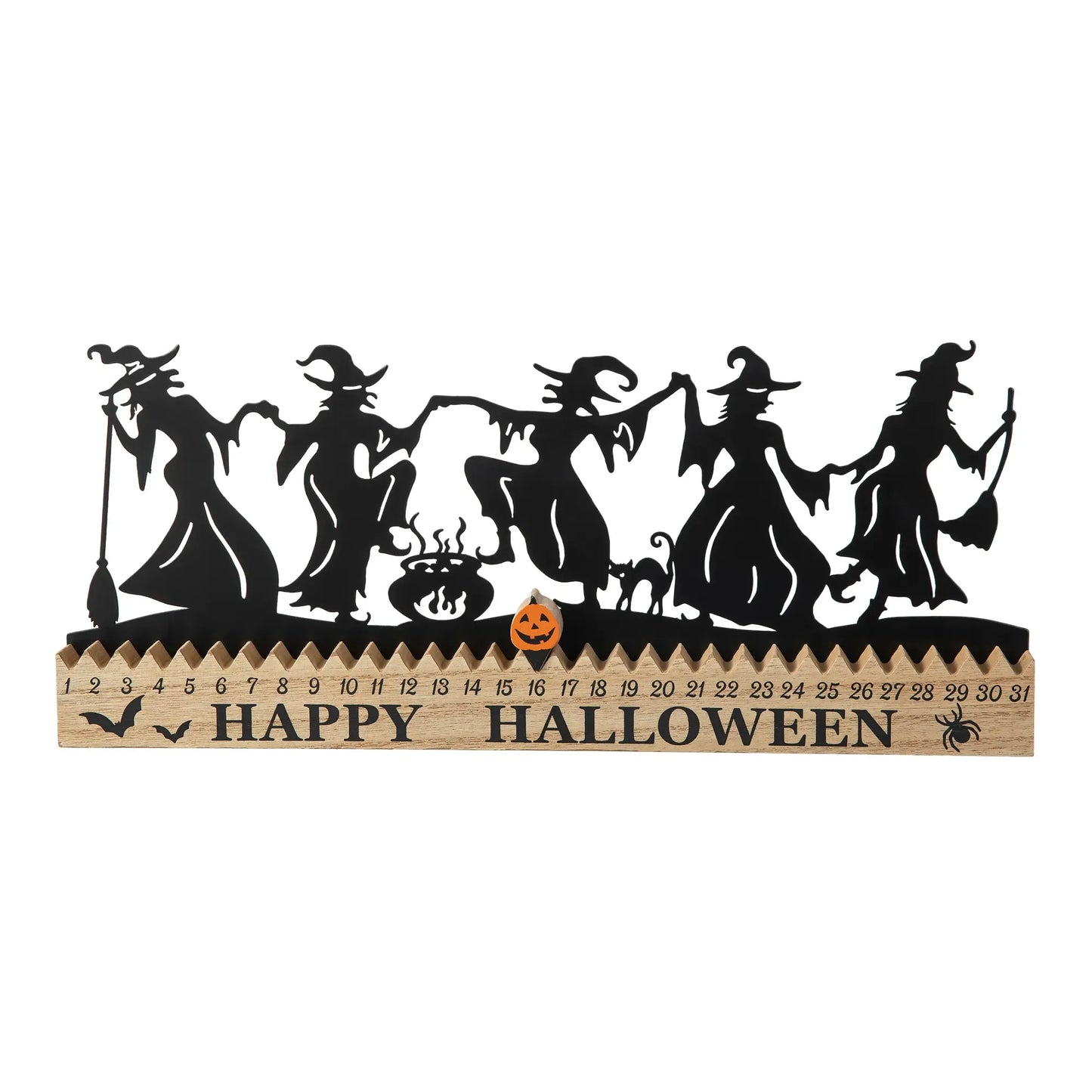 18"L Halloween Wooden & Metal Dancing Witch Silhouette Countdown Table Sign