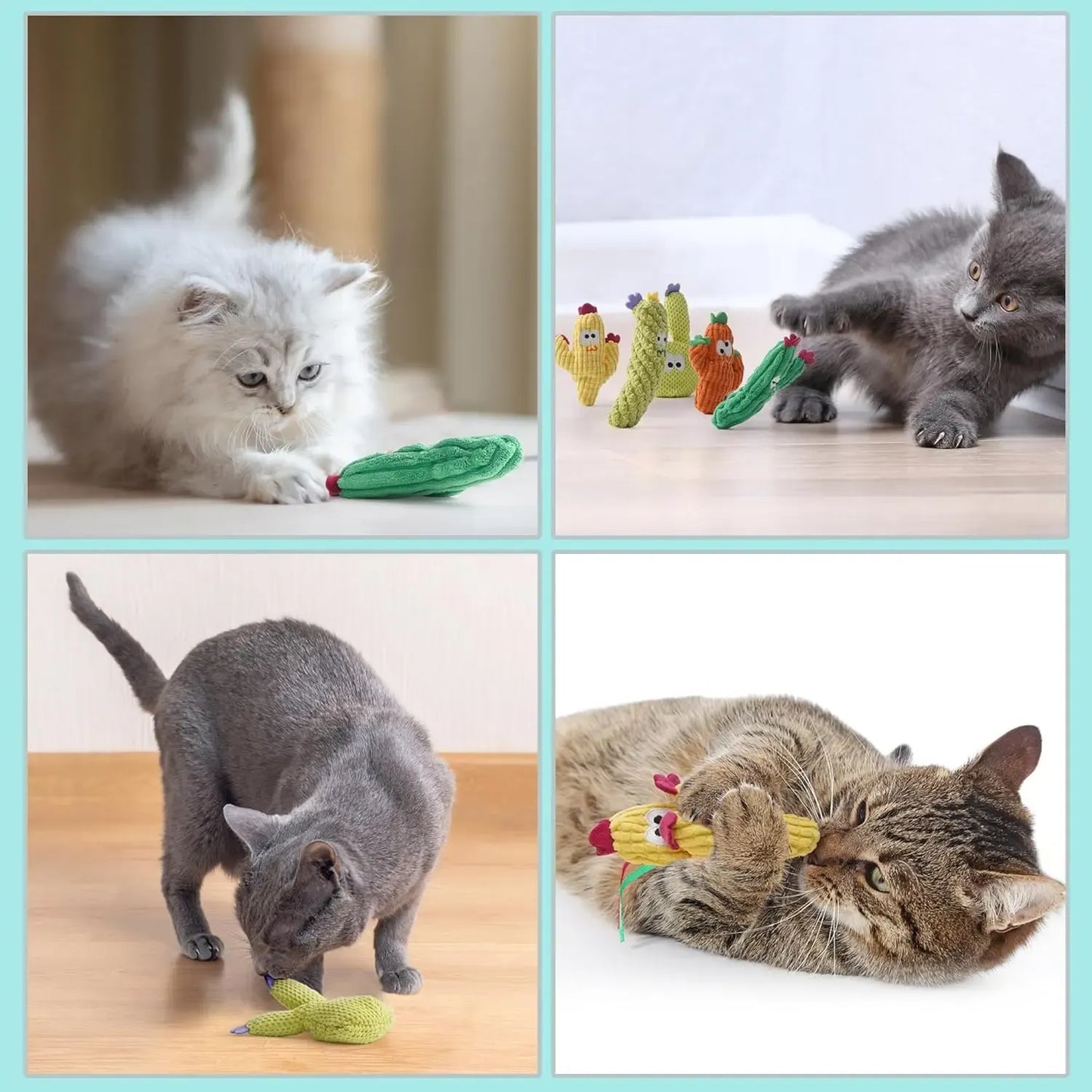 🌵 5 Pack Cactus Cat Toy Set – 100% Premium Cat Herb Filling, Natural Stimulation, Durable for Teething & Play